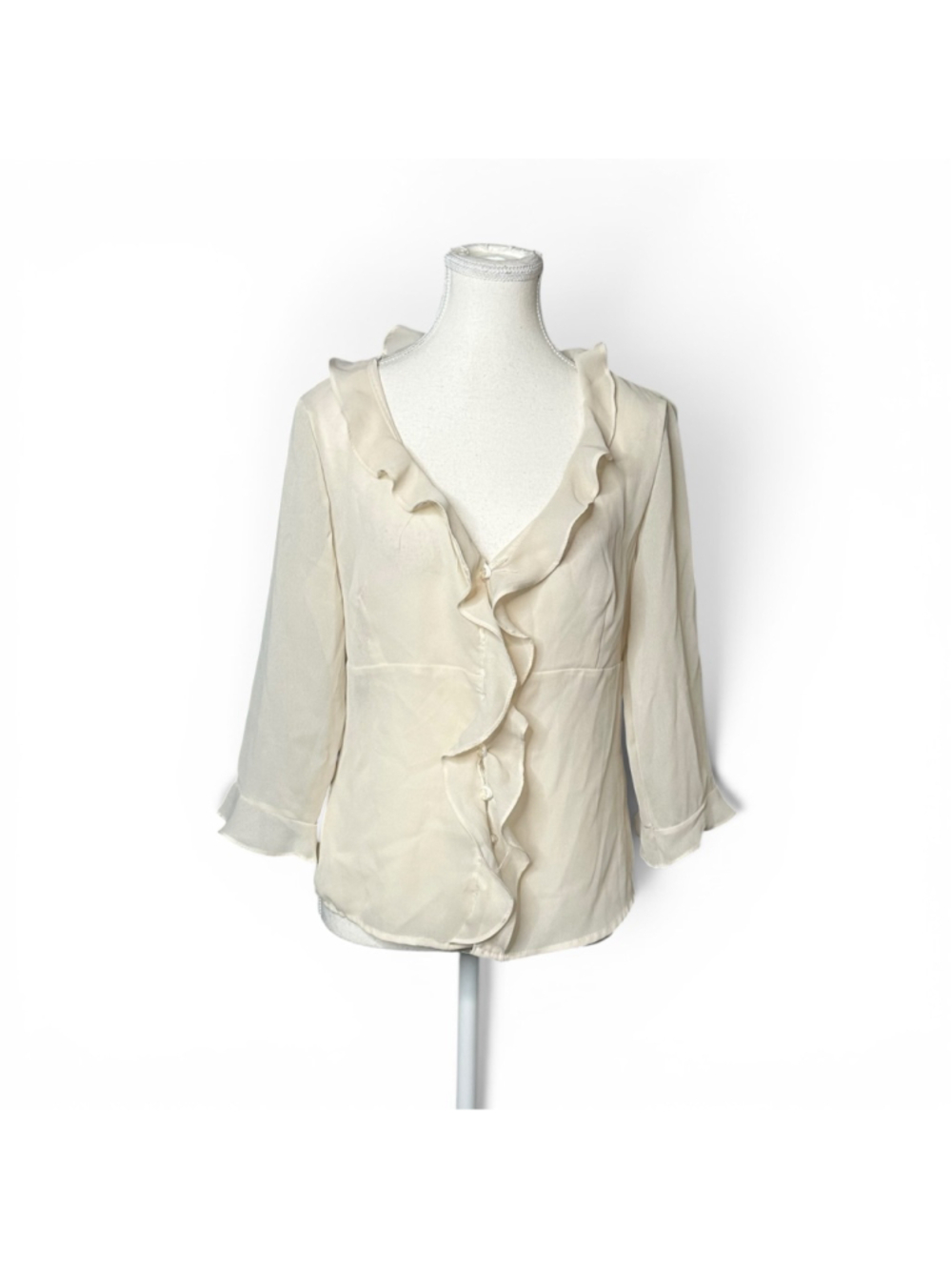 Y2K Ivory Ruffle Blouse Romantic Coquette Fairycore Sheer Button Front Top